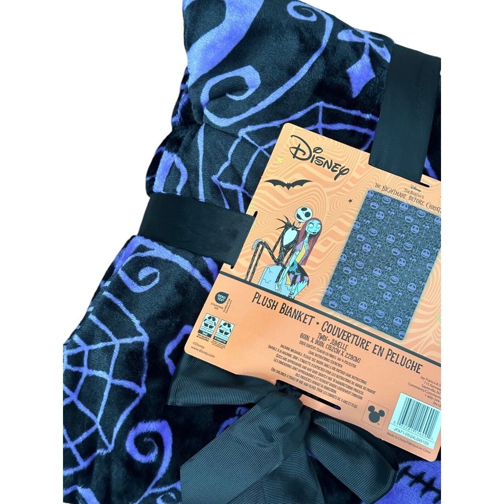 DISNEY NIGHTMARE BEFORE CHRISTMAS Soft Plush Twin 60" x 90" Blanket Purple Black